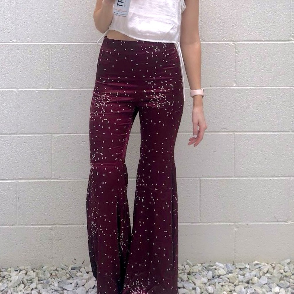 Line + Dot Burgundy Flared Pants - Picture 1 of 12